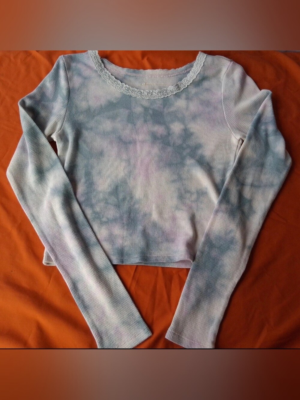 AE Waffle Knit Tie Dye Long Sleeve Crop Top Xs